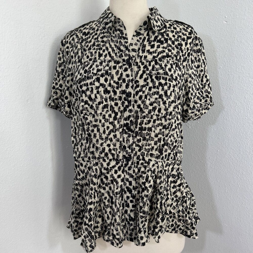 Burberry Brit Blouse Womens 8 Animal Print Peplum Preppy